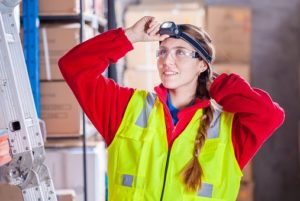 woman with head flashlights 